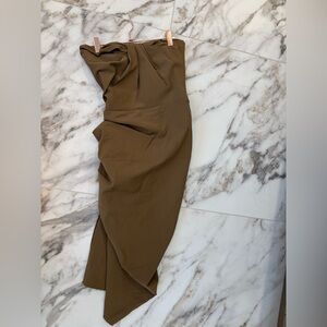 Lanvin Paris Strapless Draped Asymmetrical Dress Brown Size 36